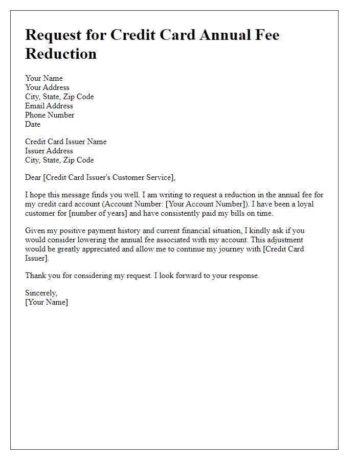 Letter template of solicitation for credit card annual fee reduction