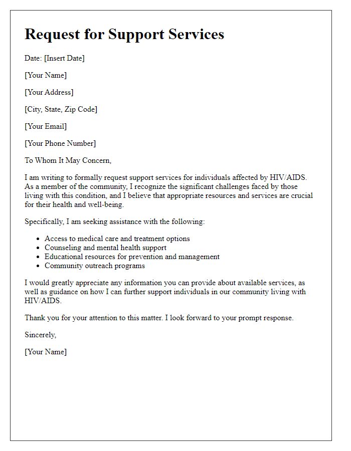 Letter template of request for HIV/AIDS support services.