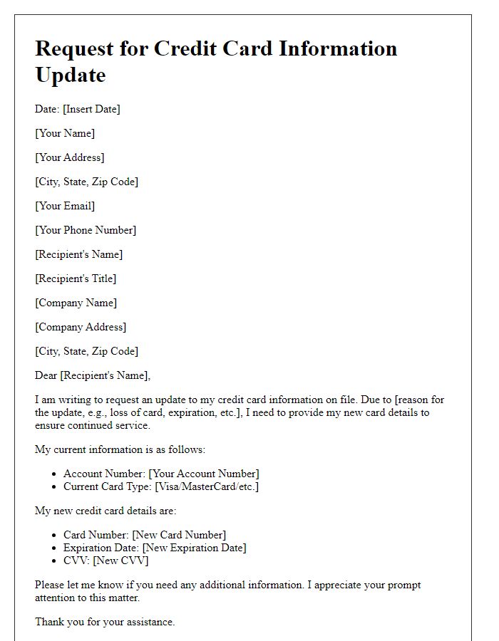 Letter template of request for credit card information update