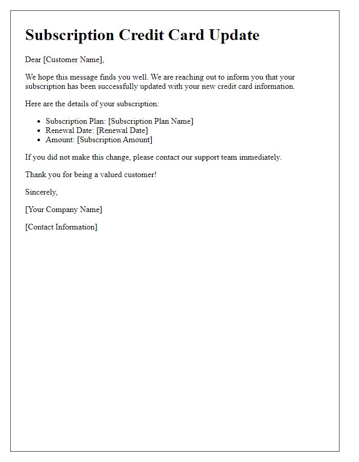 Letter template of subscription credit card update