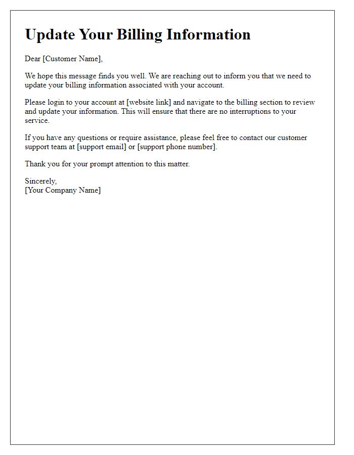 Letter template of update for billing information