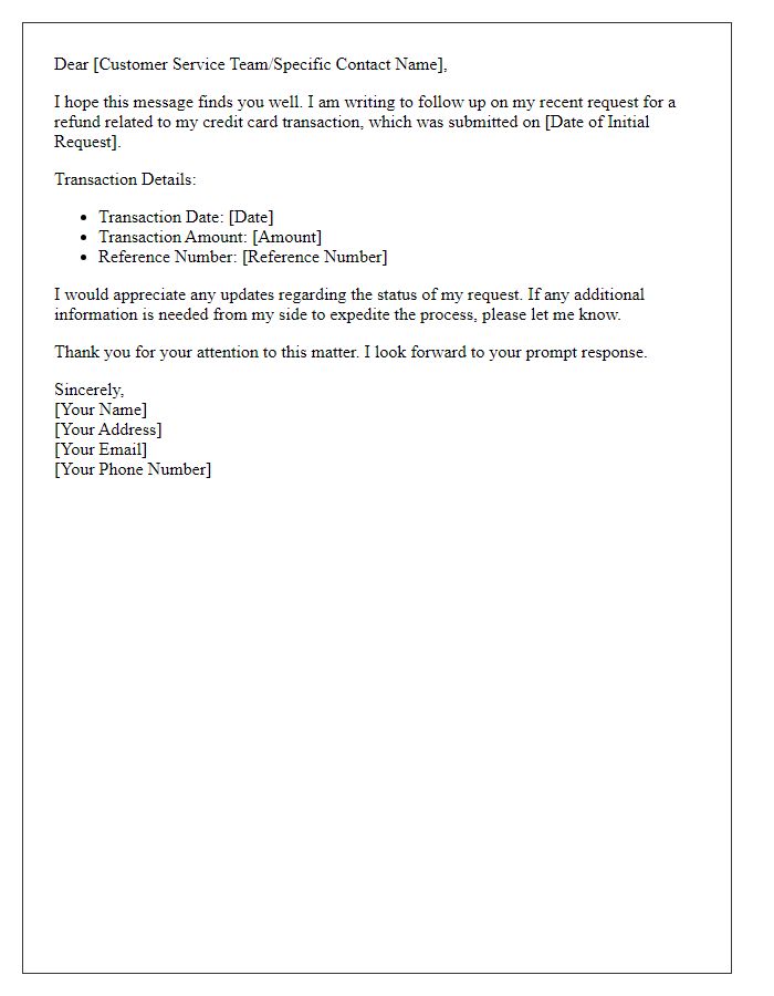 Letter template of credit card refund follow-up