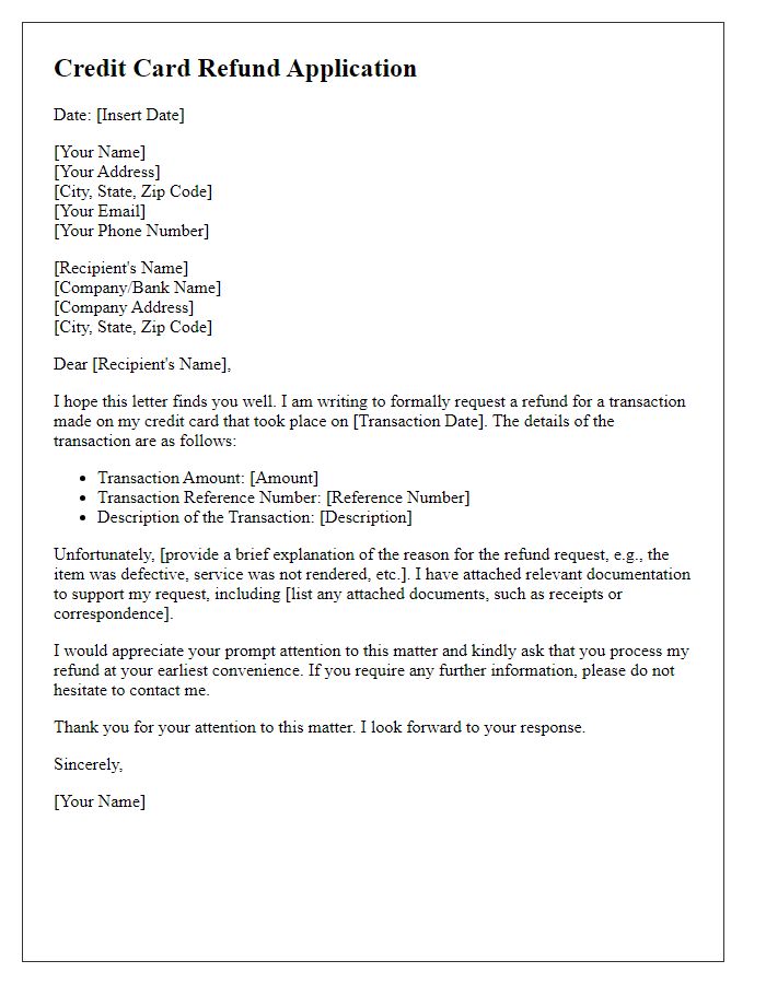 Letter template of polite credit card refund application