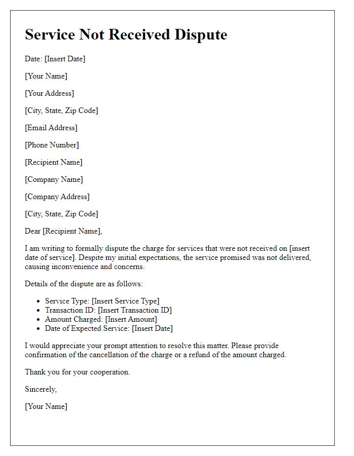 Letter template of service not received dispute