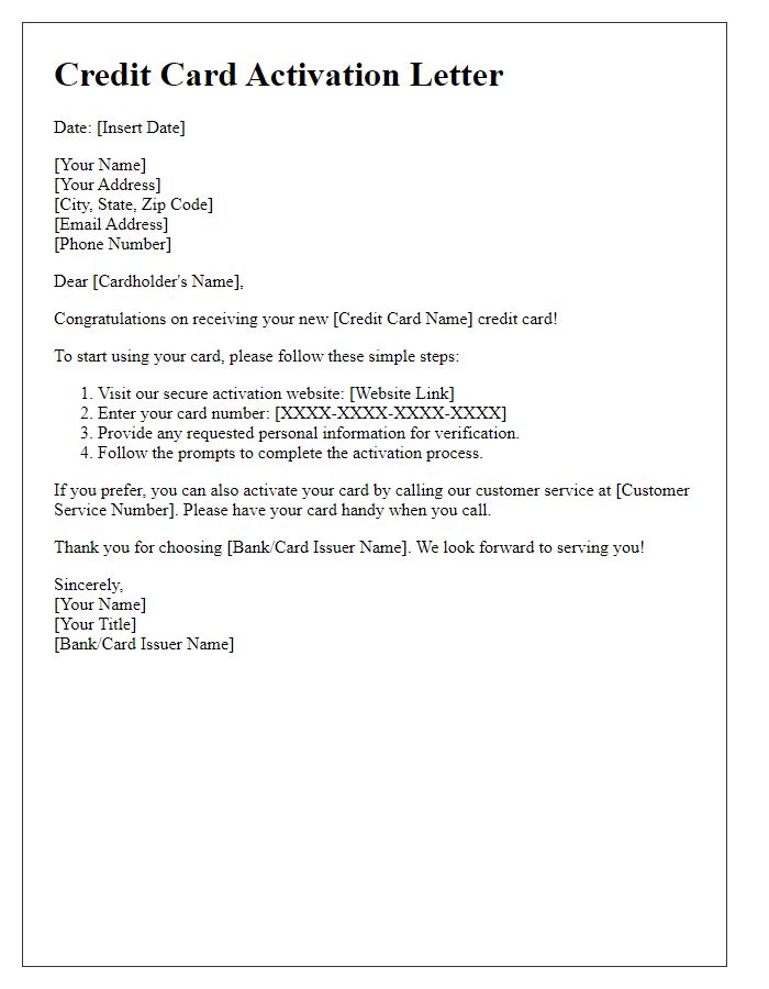 Letter template of how to activate your new credit card.