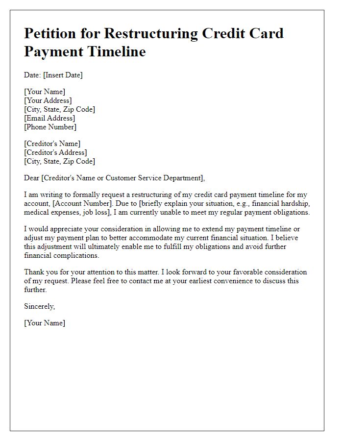 Letter template of petition for restructuring credit card payment timeline