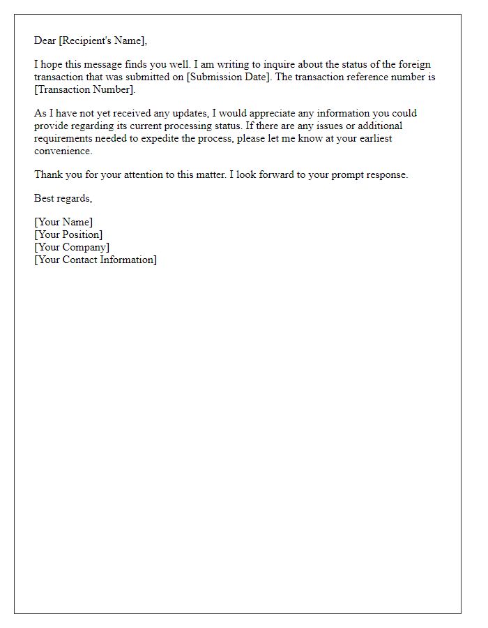 Letter template of update request on foreign transaction processing status