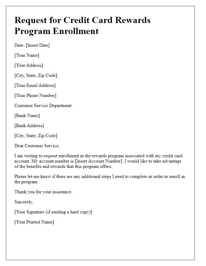 Letter template of credit card rewards program request