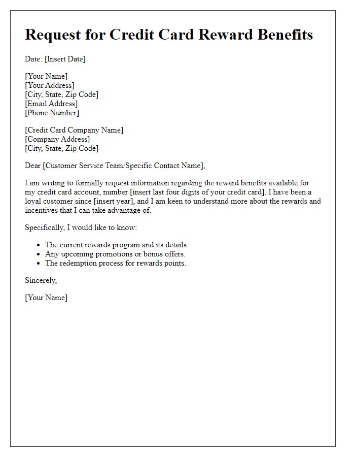 Letter template of request for credit card reward benefits