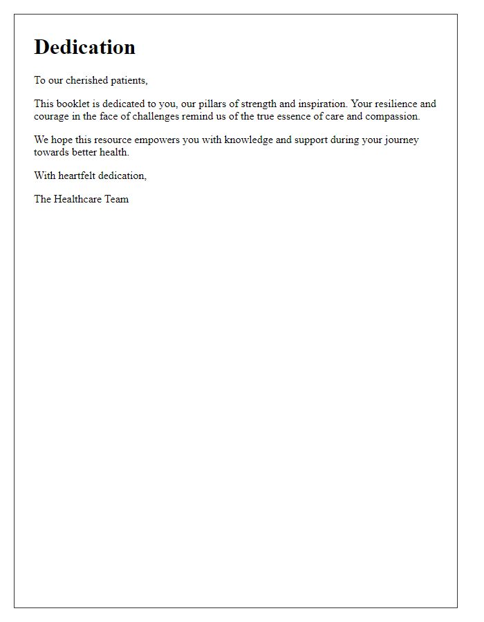 Letter template of patient care booklet dedication