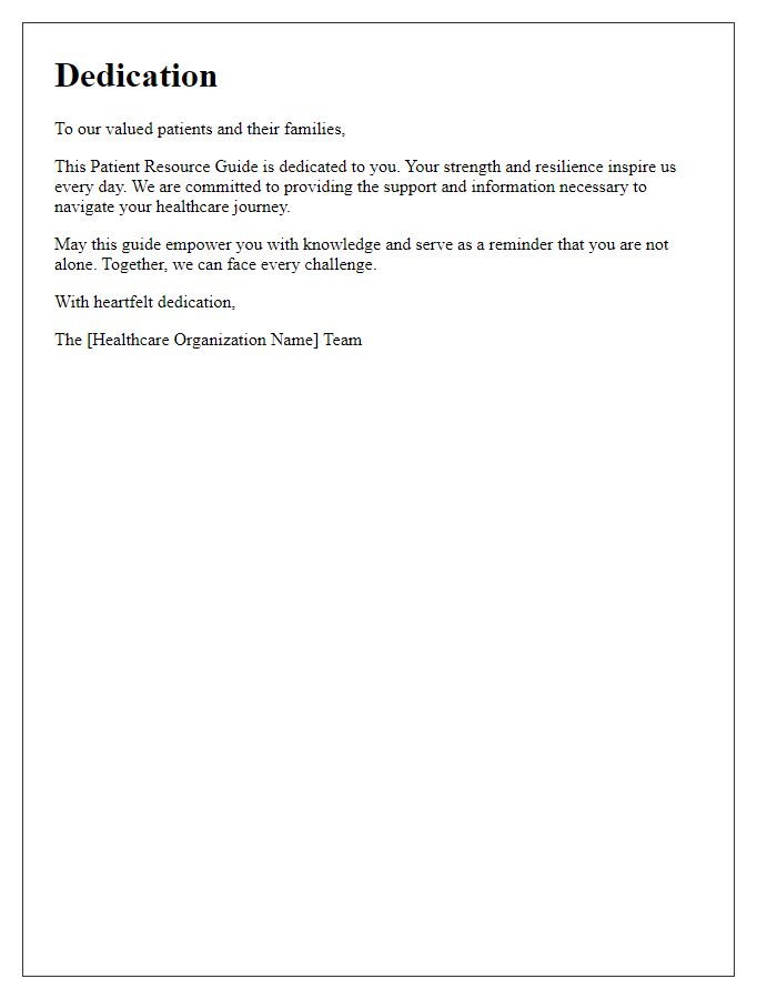 Letter template of patient resource guide dedication