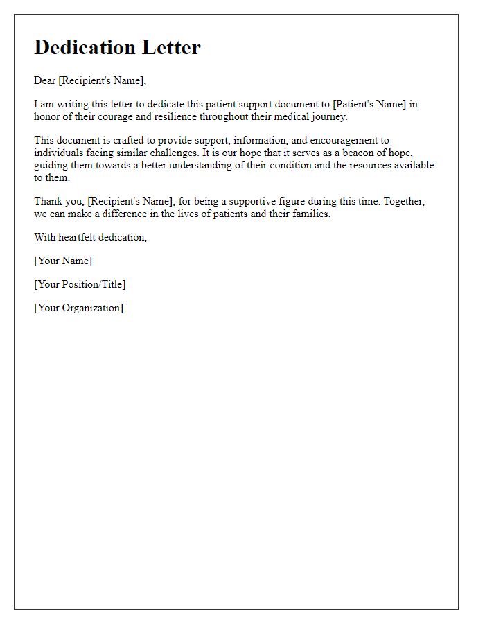 Letter template of patient support document dedication