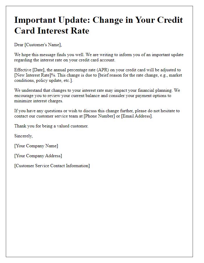 Letter template of Alert Regarding Credit Card Interest Rate Update