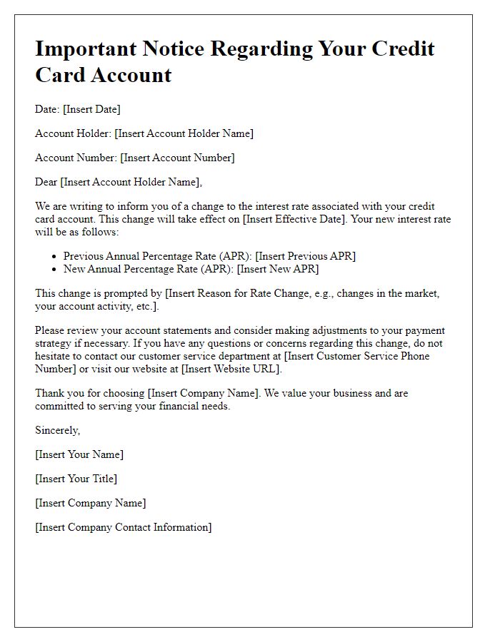 Letter template of Credit Card Rate Change Disclosure