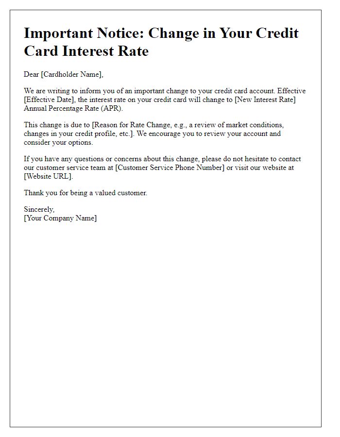 Letter template of Important Credit Card Rate Change Communication