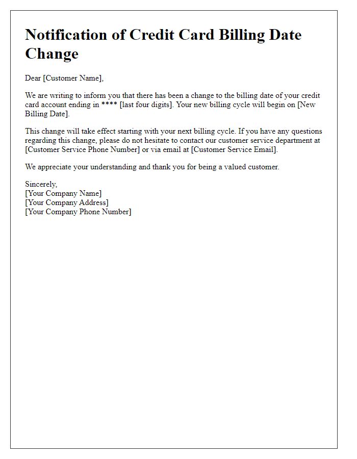 Letter template of notification for credit card billing date change