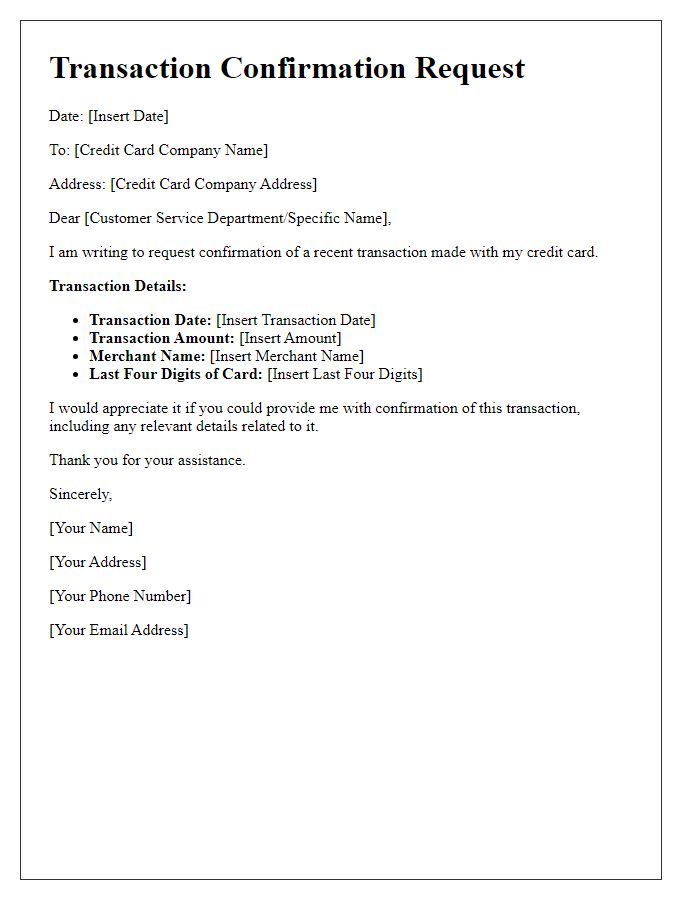 Letter template of credit card transaction confirmation request