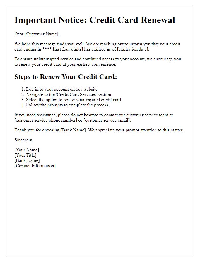 Letter template of expired credit card renewal process.