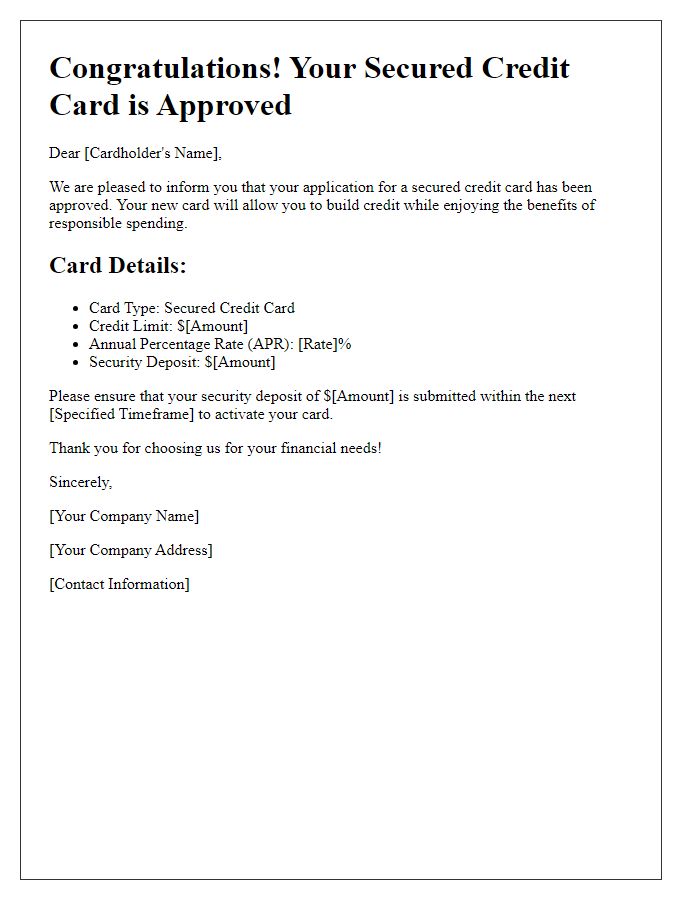 Letter template of secured credit card approval notification