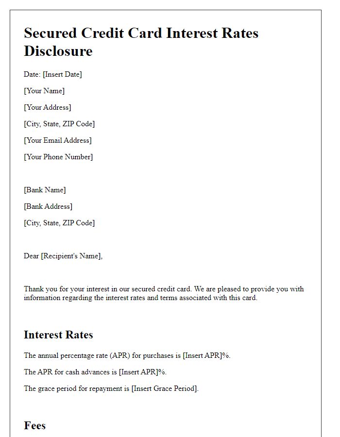 Letter template of secured credit card interest rates disclosure