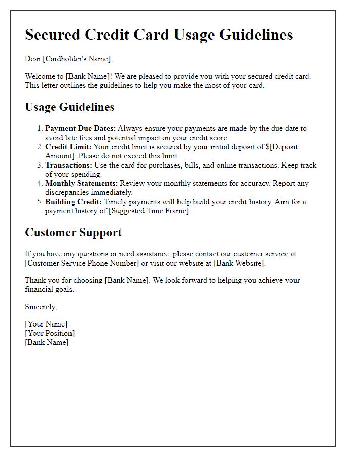 Letter template of secured credit card usage guidelines