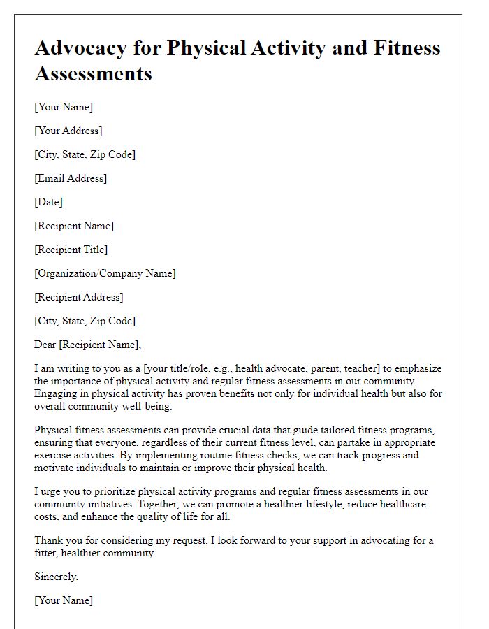 Letter template of advocacy for physical activity and fitness assessments