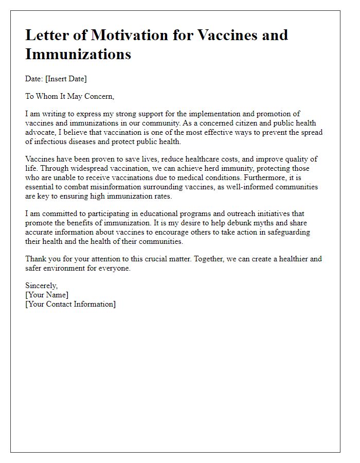 Letter template of motivation for vaccines and immunizations