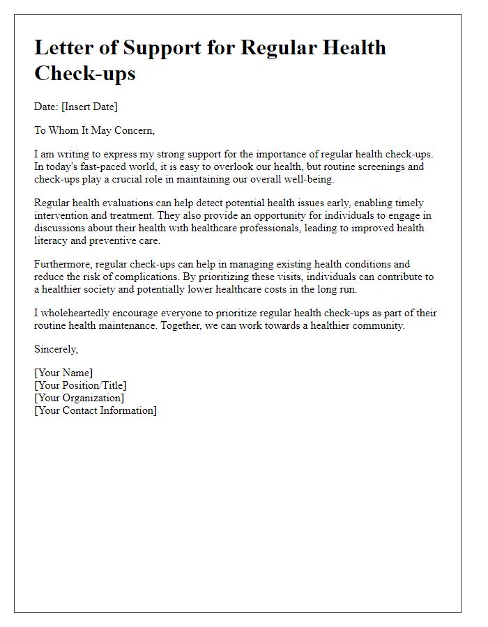 Letter template of support for regular health check-ups