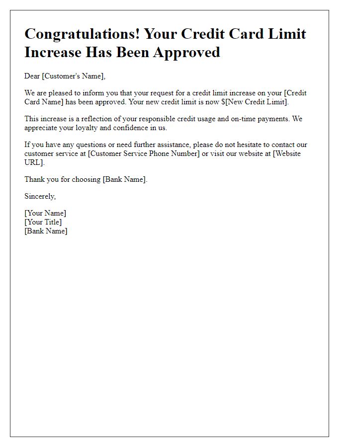 Letter template of credit card limit increase approval notification