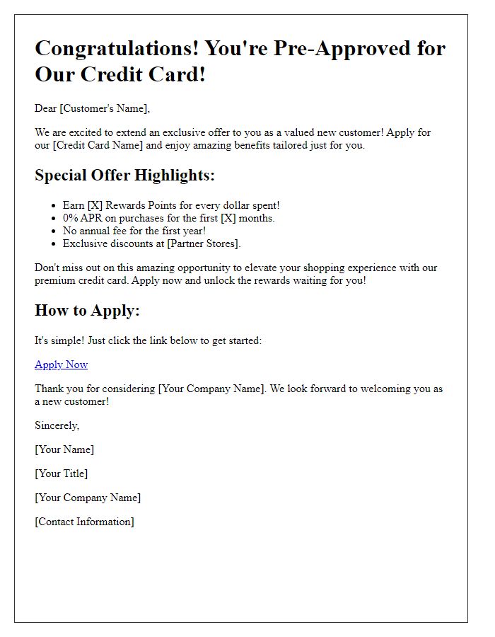 Letter template of credit card promotional offers for new customers