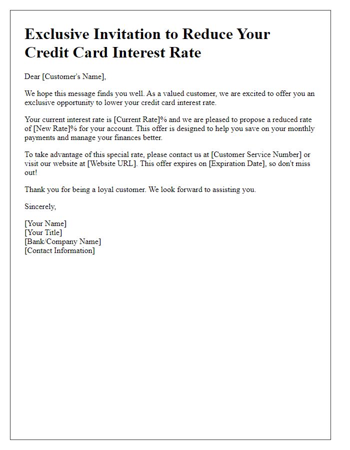 Letter template of credit card rate reduction invitation