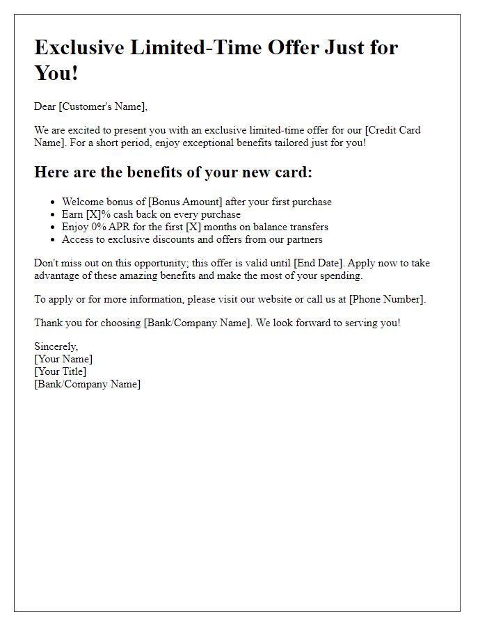 Letter template of limited-time credit card benefits offer