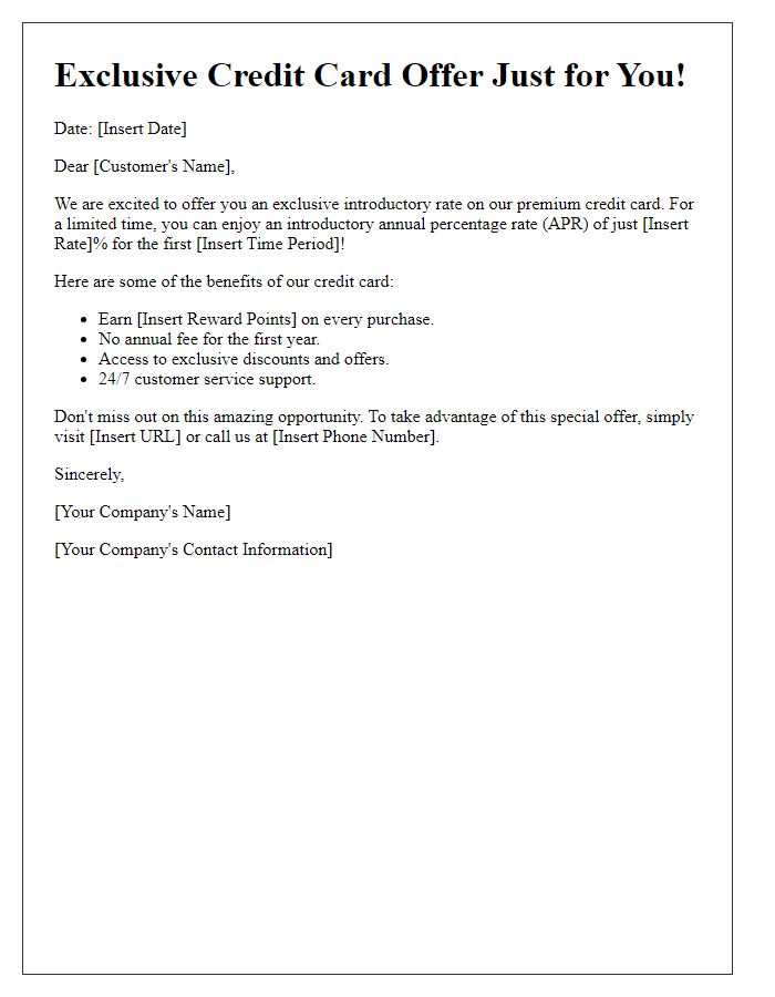 Letter template of special introductory rate credit card offer