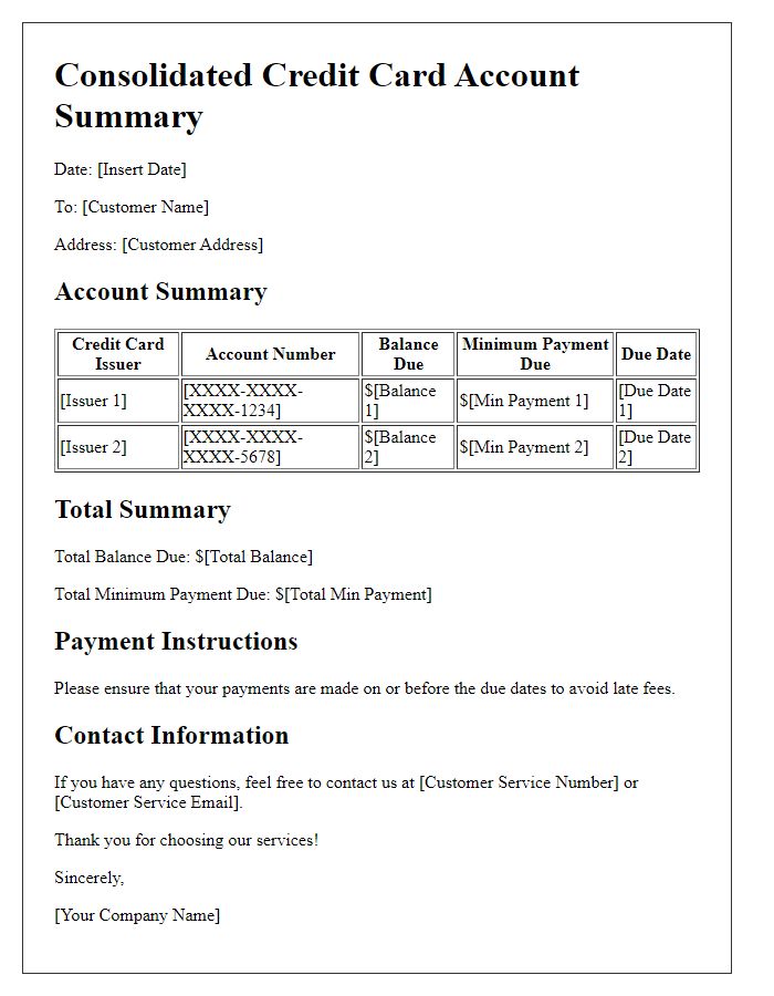 Letter template of consolidated credit card account summary