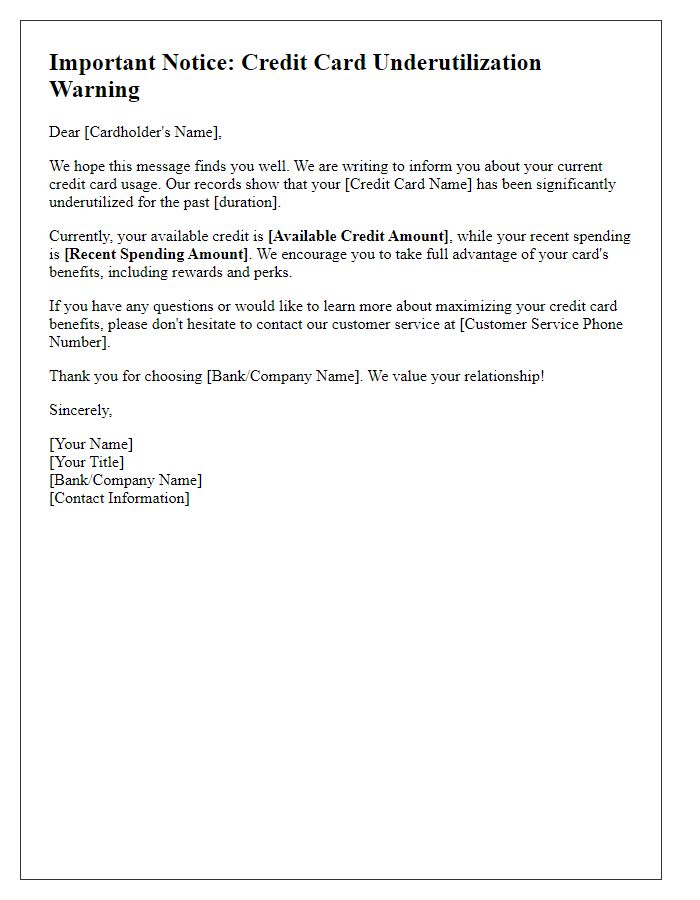 Letter template of credit card underutilization warning