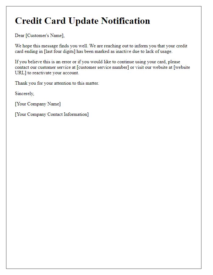 Letter template of inactive credit card update