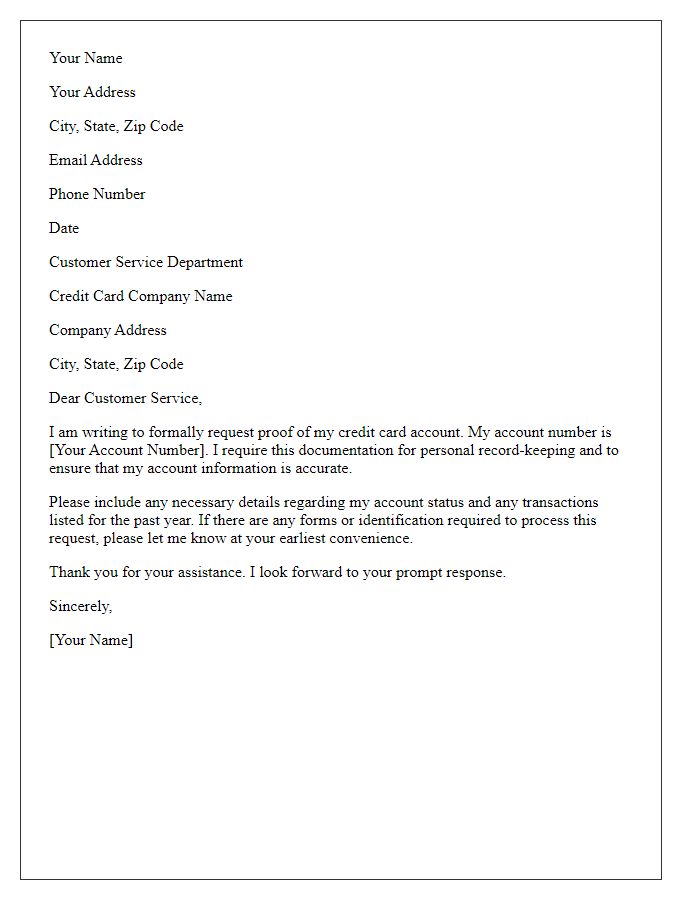 Letter template of official request for credit card account proof