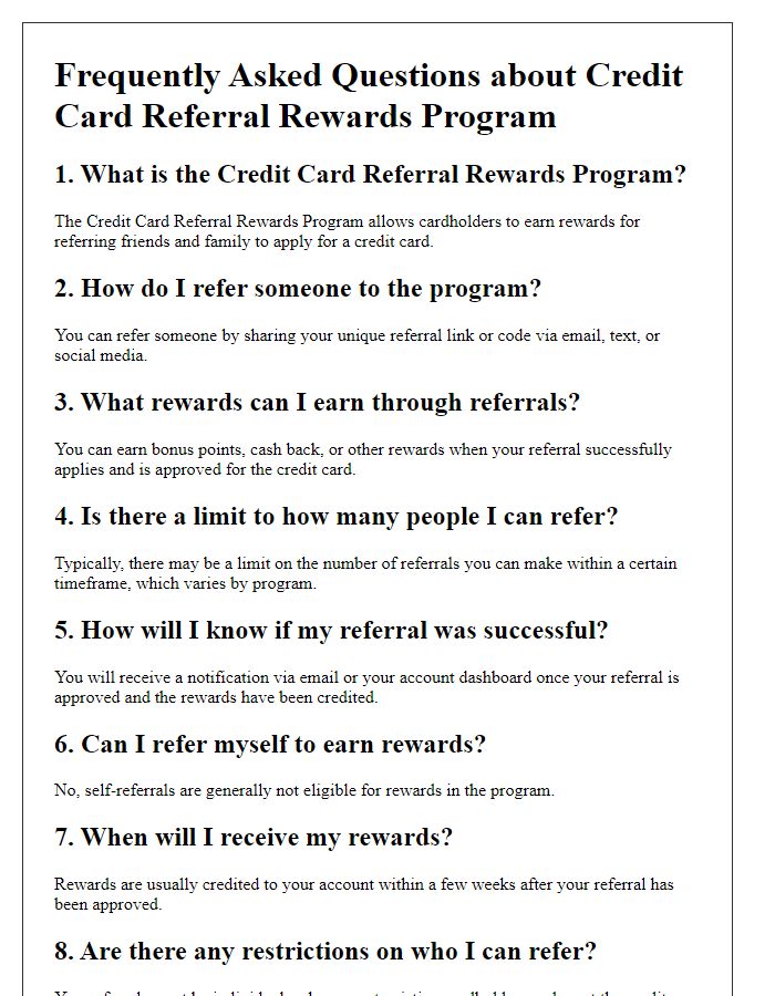 Letter template of frequently asked questions about credit card referral rewards program