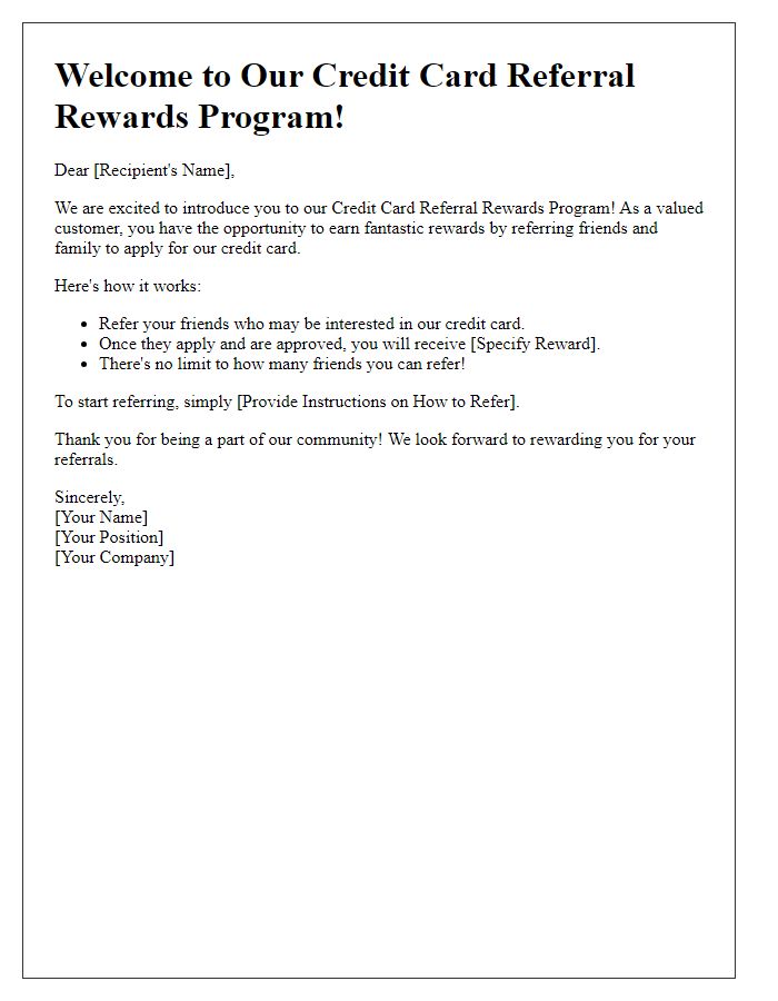 Letter template of introduction for credit card referral rewards program