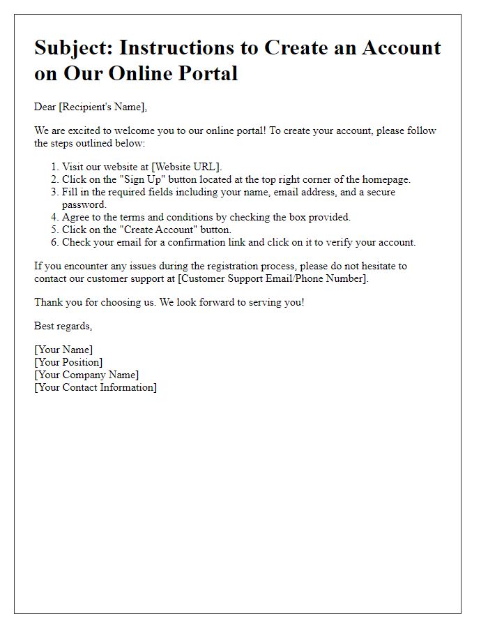 Letter template of How to Create an Account on the Online Portal