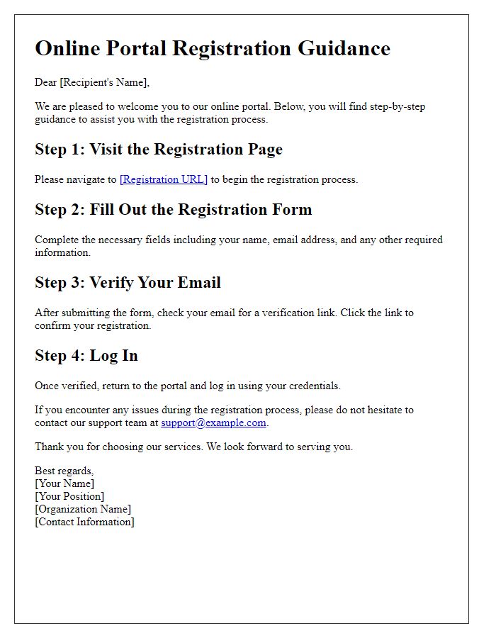 Letter template of Online Portal Registration Guidance