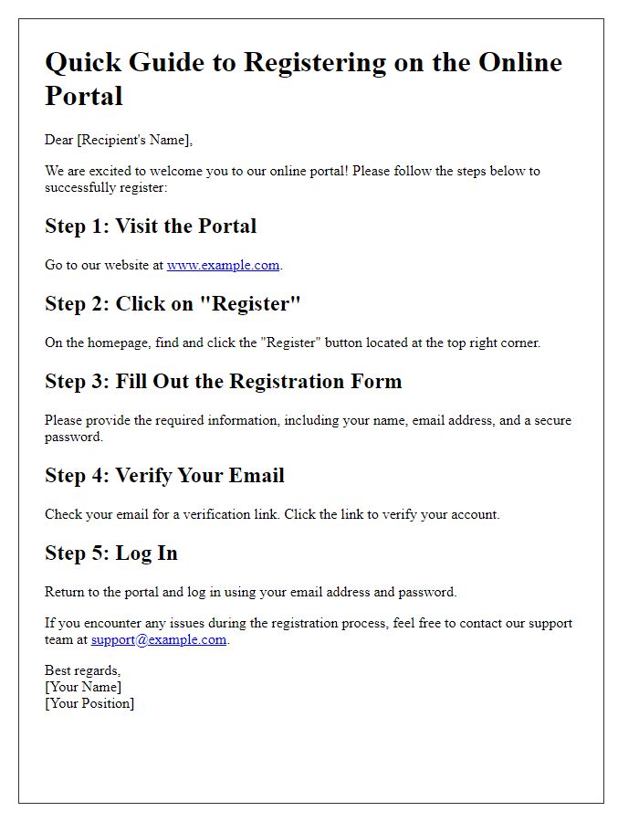 Letter template of Quick Guide to Registering on the Online Portal