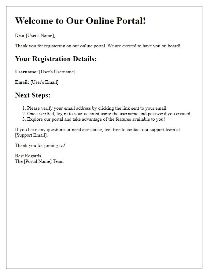 Letter template of User Registration Process for the Online Portal