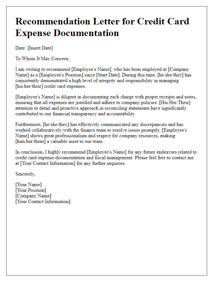 Letter template of recommendations for credit card expense documentation