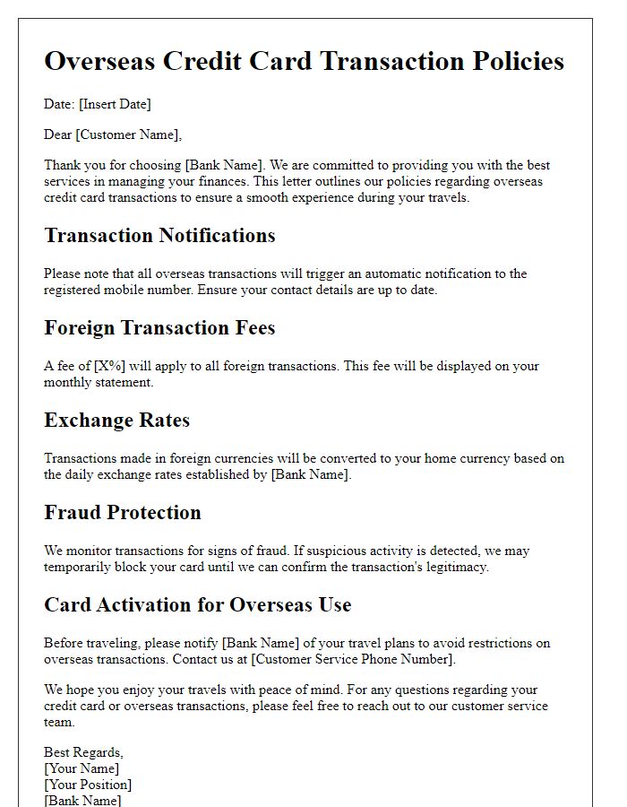 Letter template of overseas credit card transaction policies