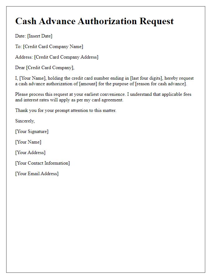 Letter template of credit card cash advance authorization