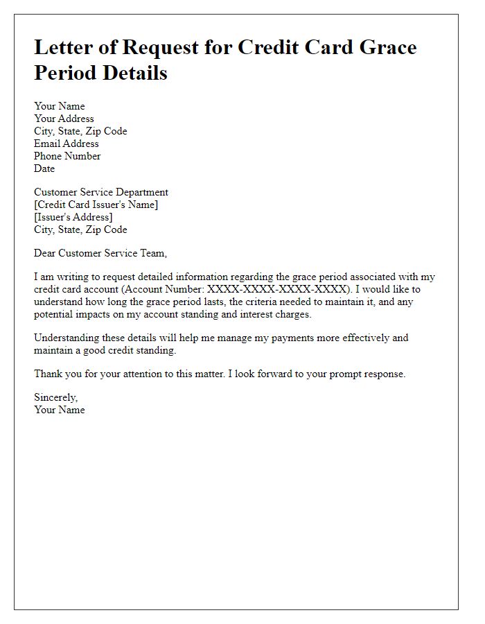 Letter template of request for credit card grace period details.