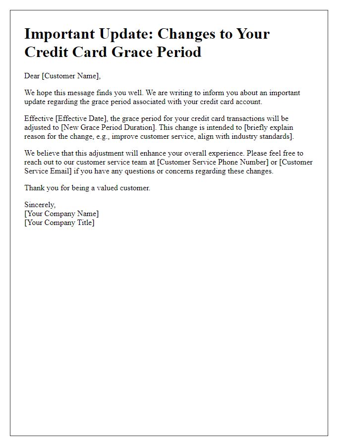 Letter template of update on credit card grace period changes.