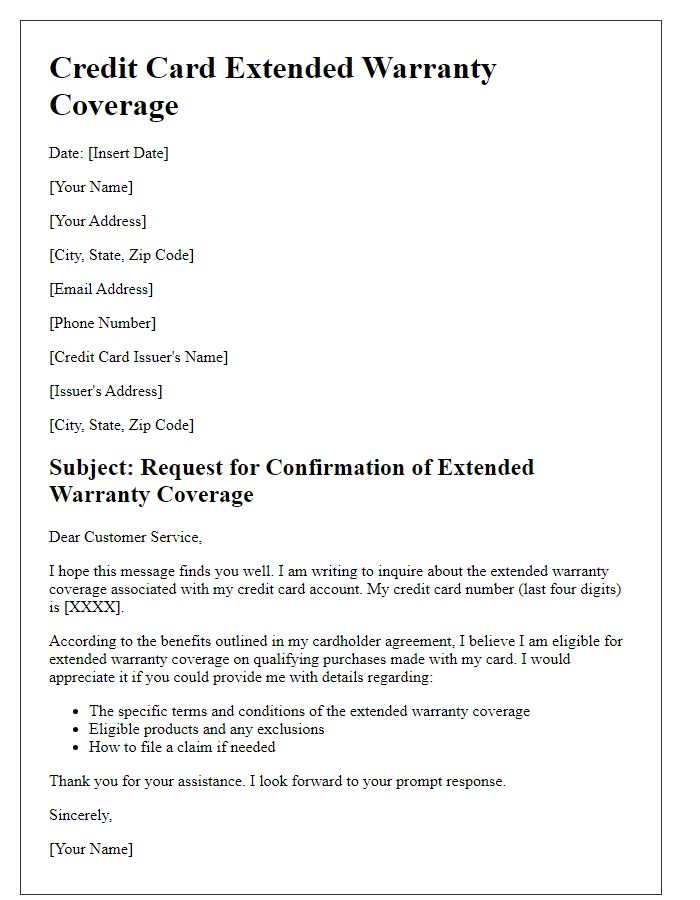 Letter template of credit card extended warranty coverage