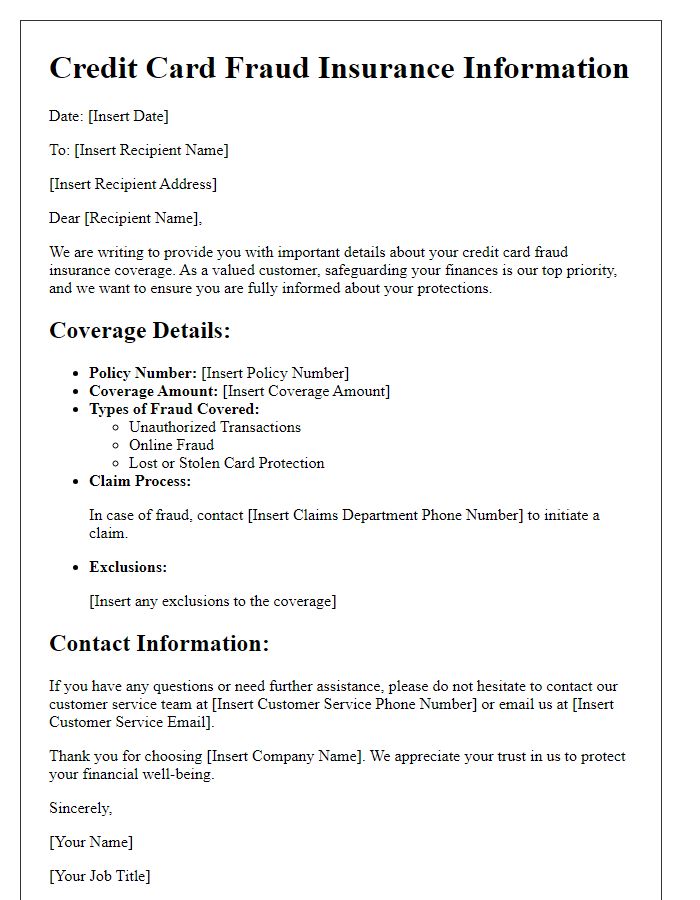 Letter template of credit card fraud insurance details